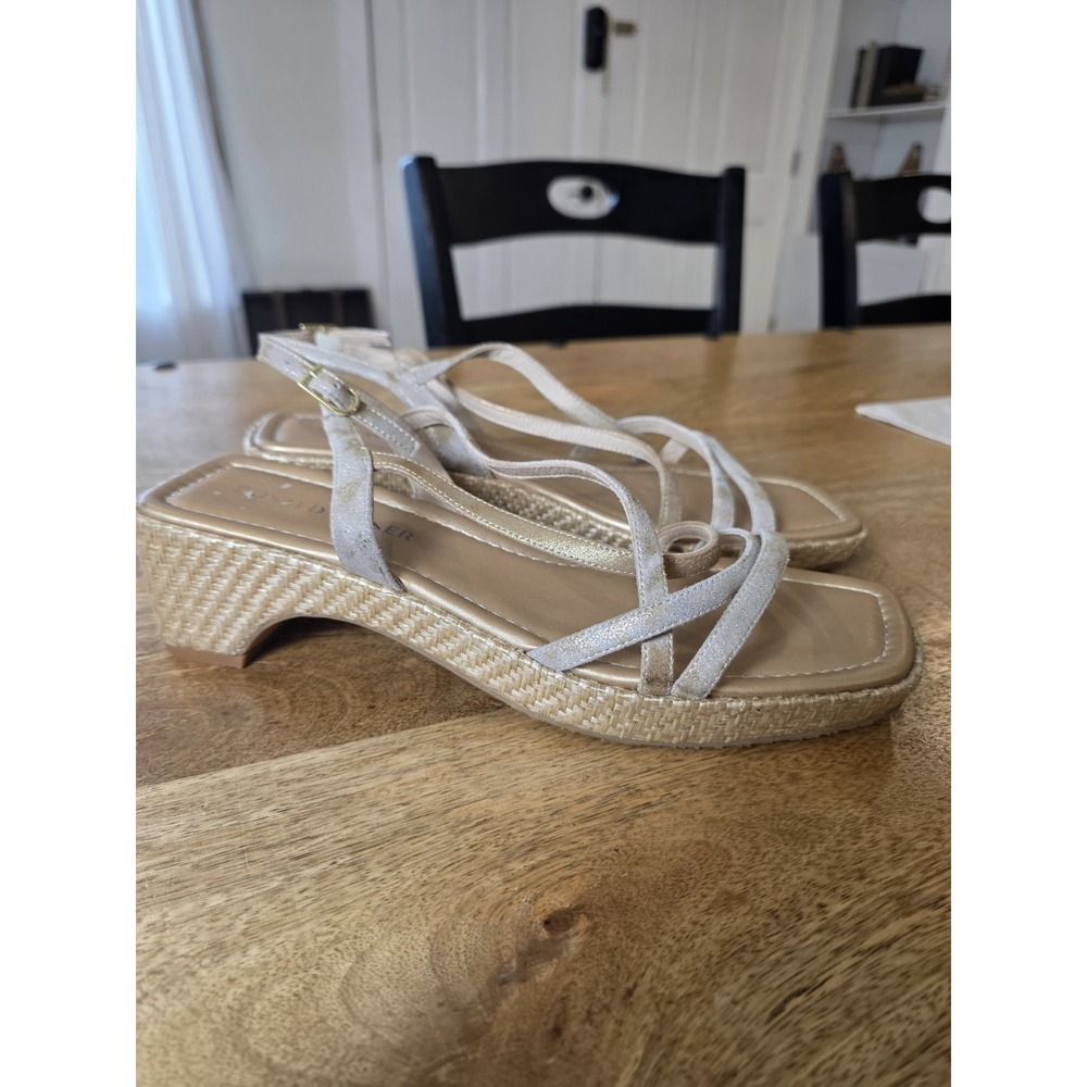Donald Pliner Rosalie Sandals Woven Size 9.5 Silver Gold Metallic Block Heel